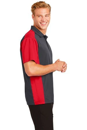 Sport-Tek Mens Colorblock Micropique Sport-Wick Polo Grey/Red 3 Sport-Tek Mens Colorblock Micropique Sport-Wick Polo Grey/Red
